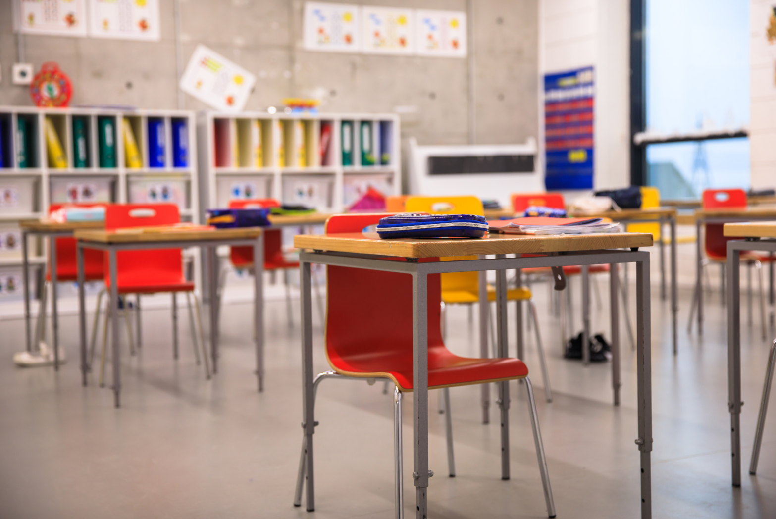 school classroom with student desks